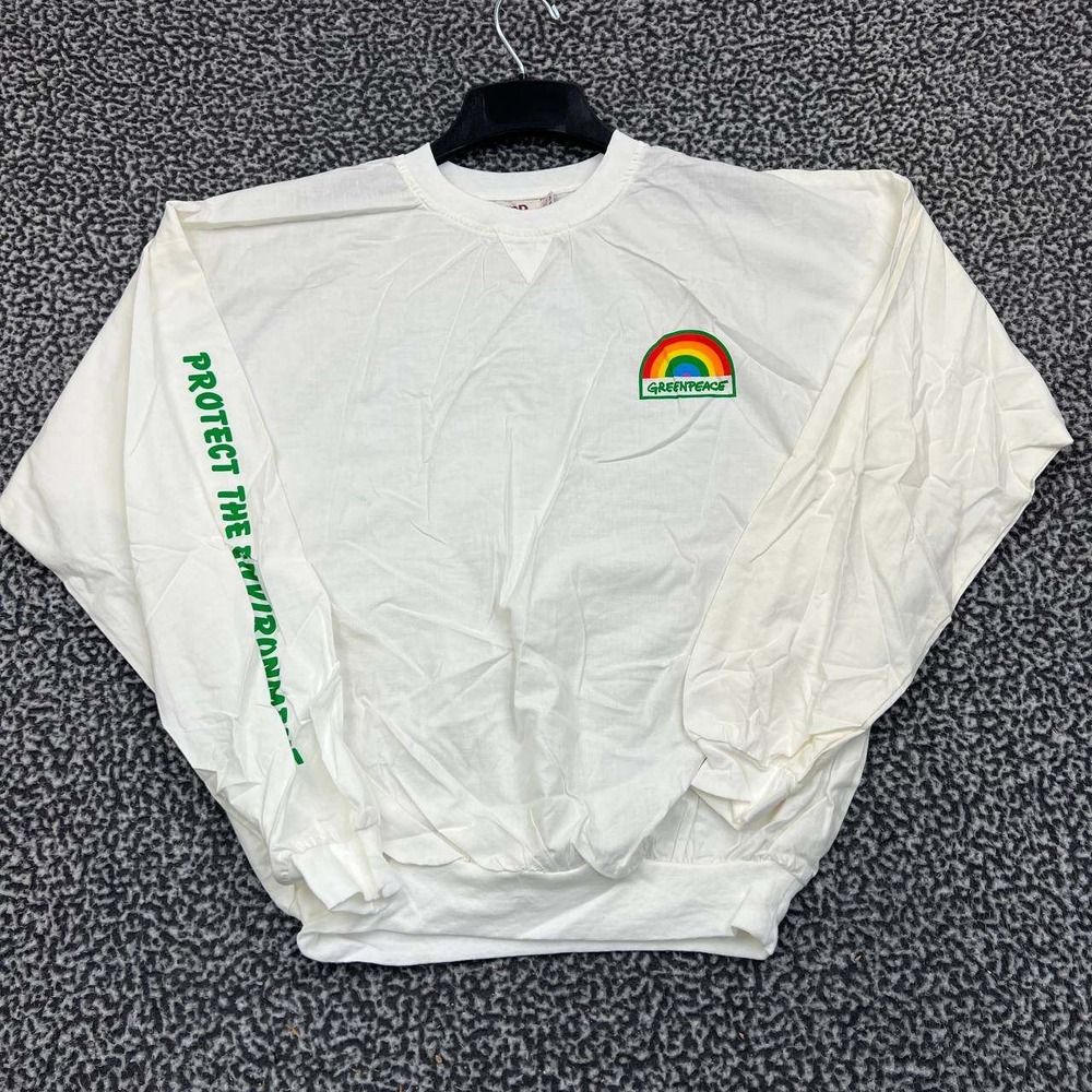 Vintage Greenpeace Rainbow Shirt Men S-M‎ White Todd Long Sleeve New with Defect